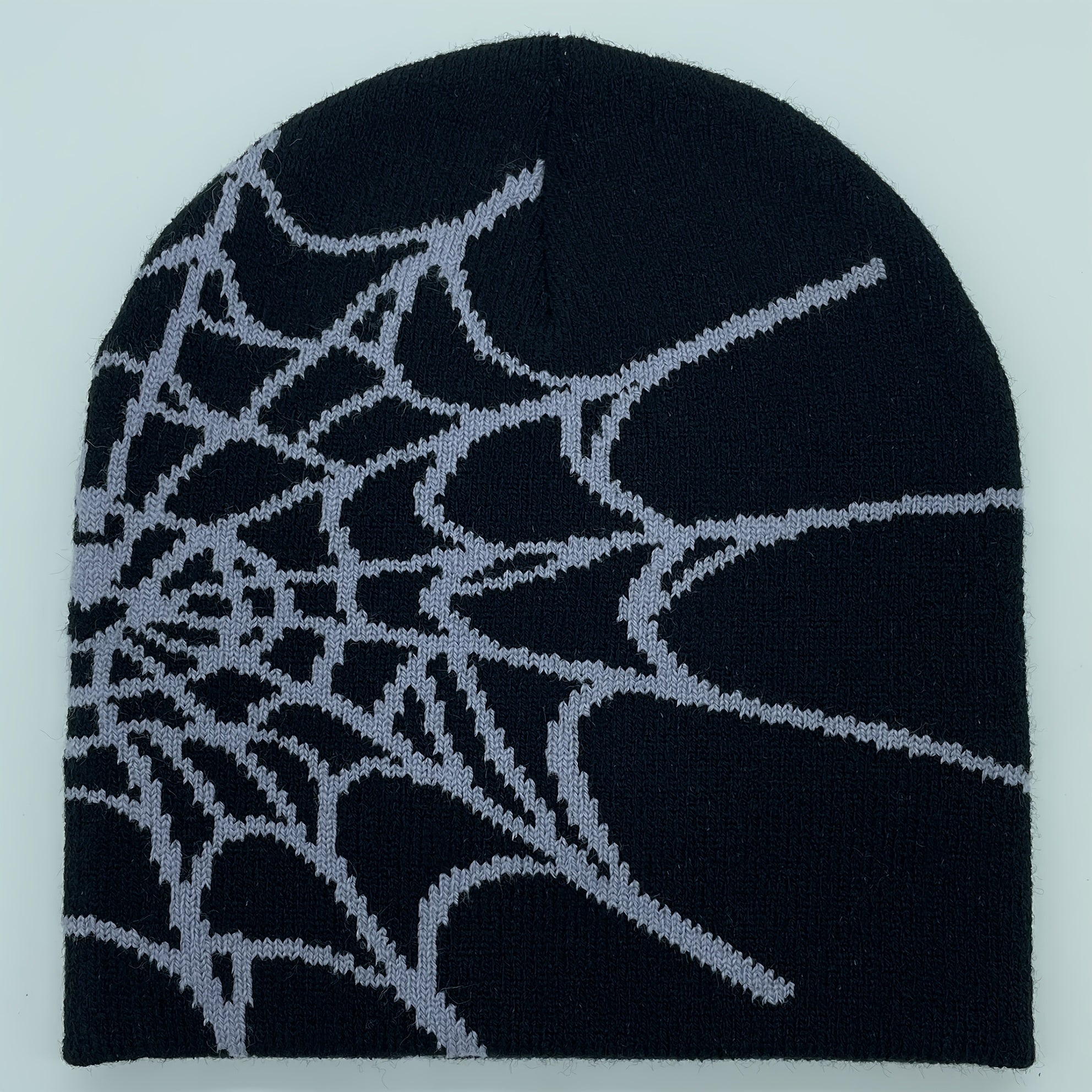 Foxeve Unisex Plain Color Slouchy Knitted Beanie Hat With Spider Web Embroidery For Autumn And Winter Christmas Gift