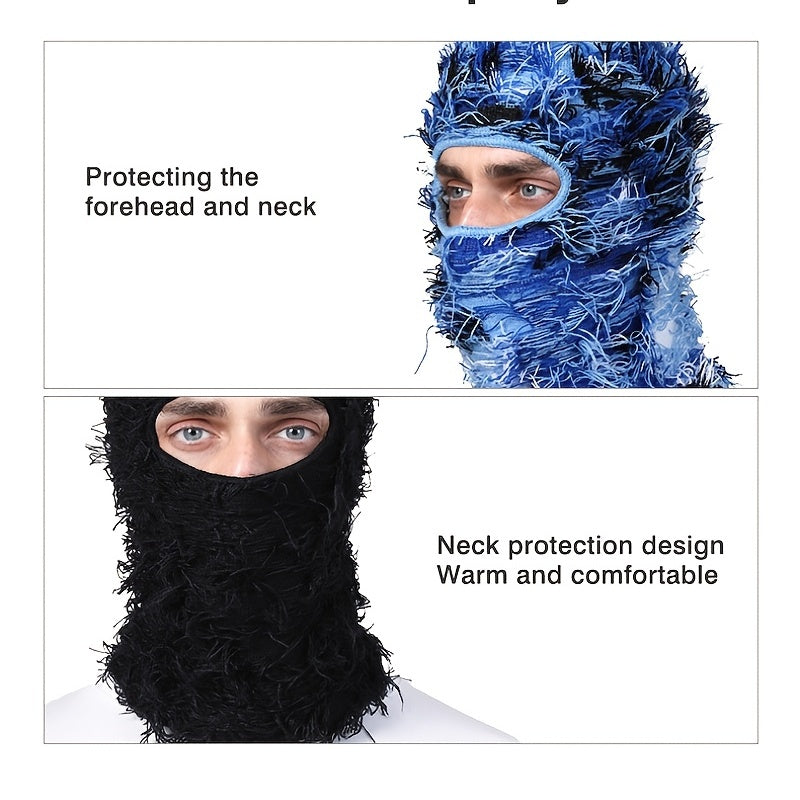 Foxeve Distressed Balaclava Ski Mask, Knitted Full Face Mask Windproof Neck, Beanie Cap, Warmer for Men Women